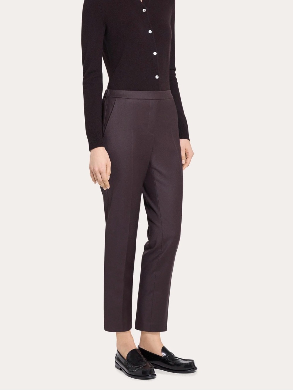 THEORY 100% Virgin Wool 12 Capsule Quiet Luxury Black Treeca Pull On Pant Ankle